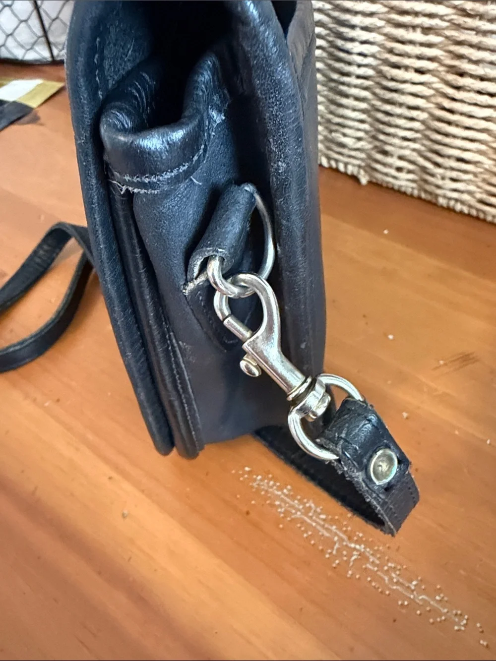 Classic Coach Black Leather Crossbody Bag with Turn-Lock